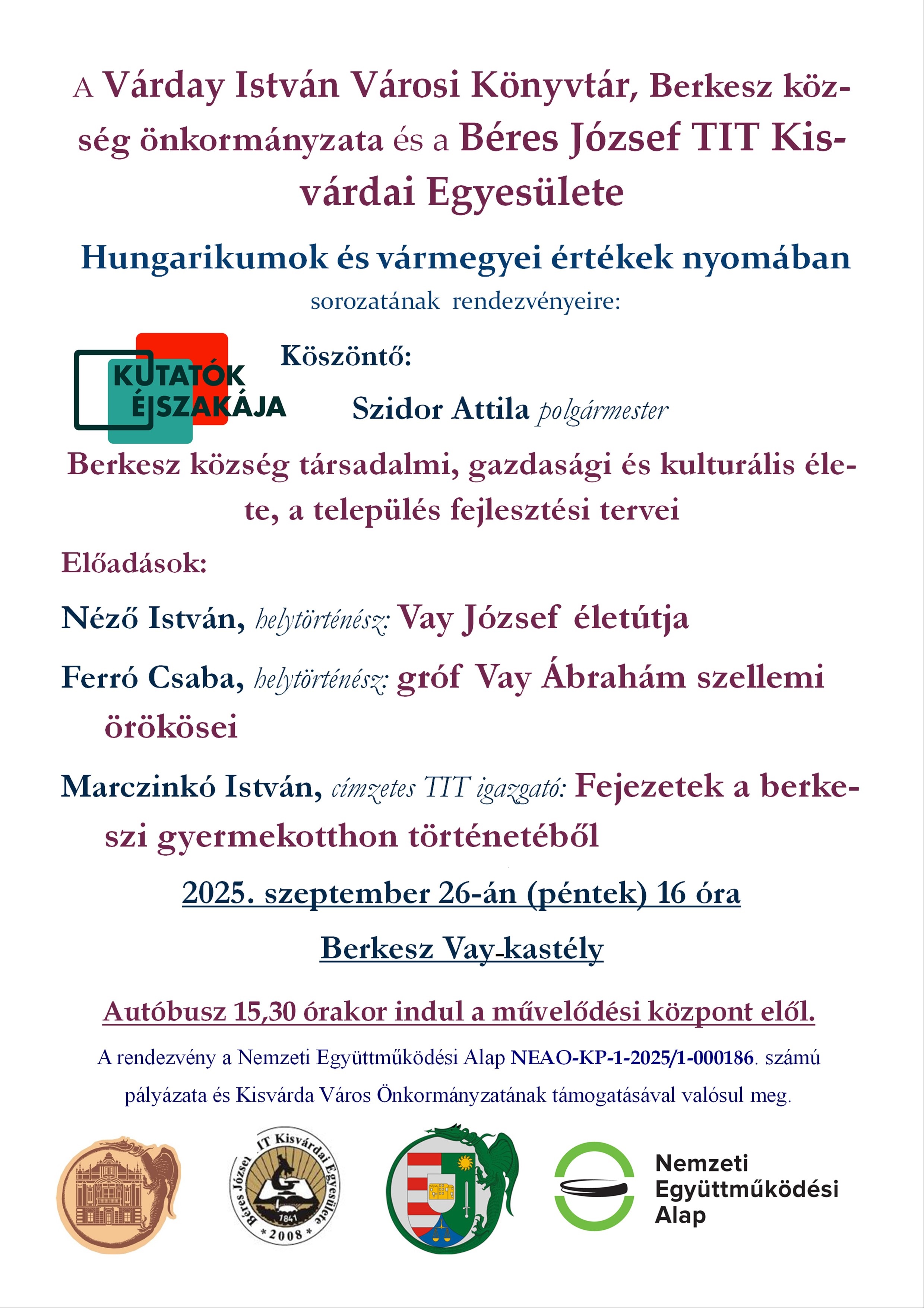 A Béres József TIT Egyesület Kutatók Éjszakájának alkalmából szervezett tudományos ülése.