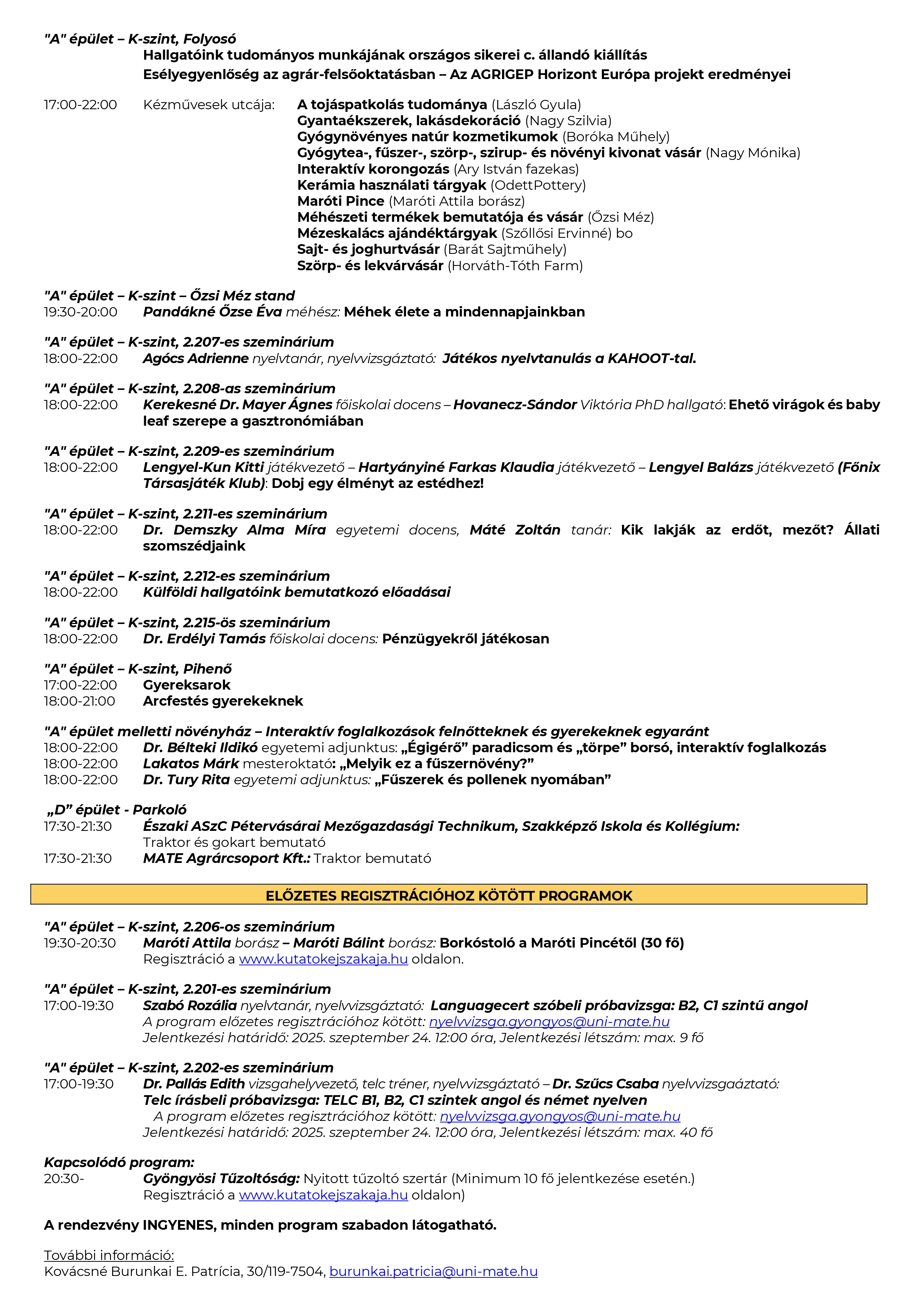 MATE Károly Róbert Campus: Kutatók Éjszakája teljes program 2