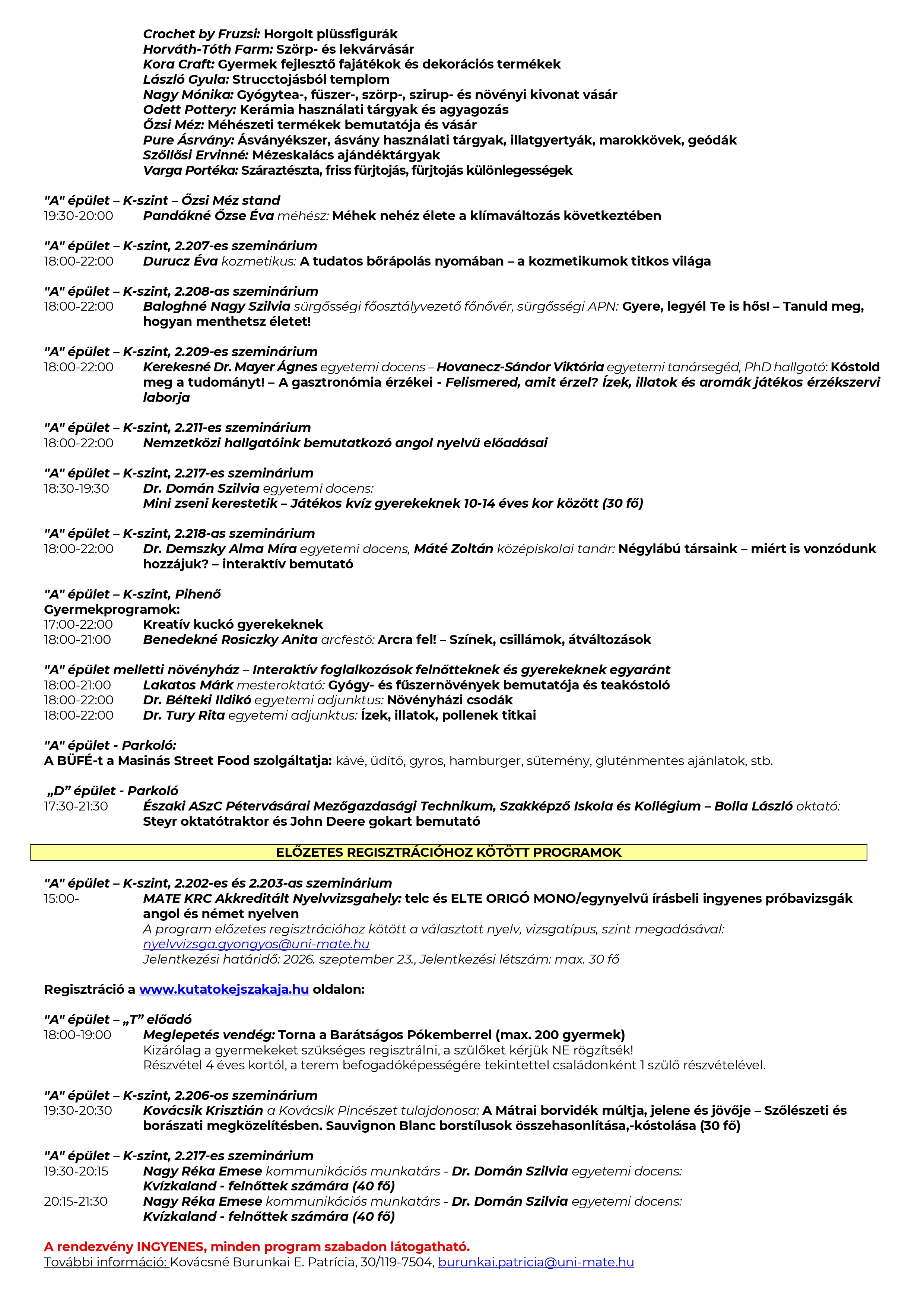 MATE Károly Róbert Campus, Gyöngyös - Kutatók Éjszakája - Teljes program - 2. oldal